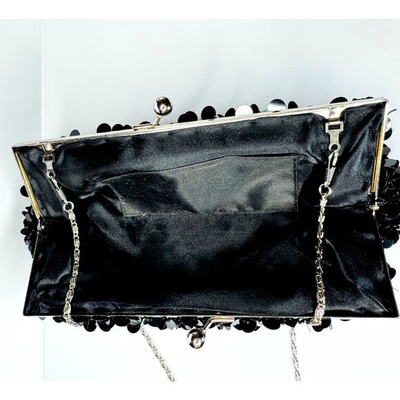 Vintage Clutch Large Beaded & Sequined Evening Bag - Hideable Metal Strap - Picture 7 of 8